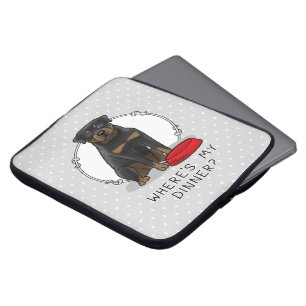 Where's My Dinner? Rottweiler with Red Dog Dish Laptop Sleeve