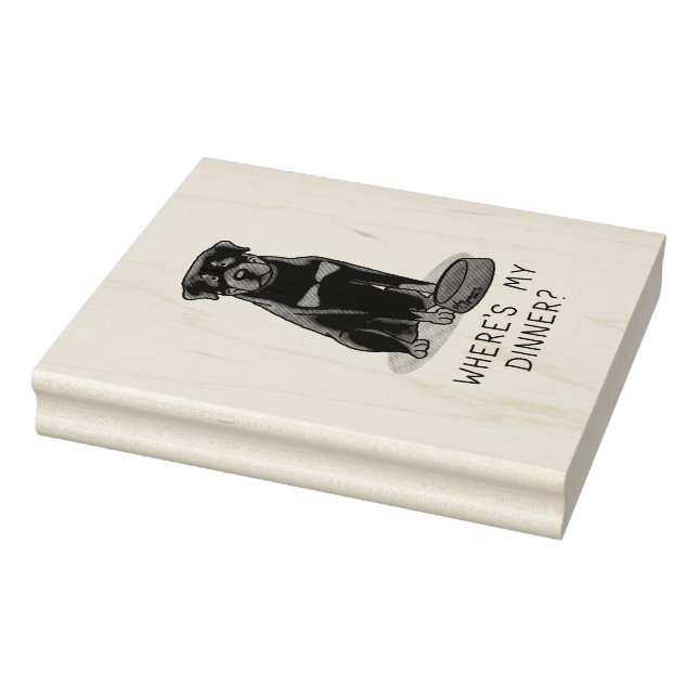 Where's My Dinner? Rottweiler with Red Dog Dish Rubber Stamp (Stamp)