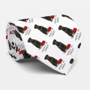 Where's My Dinner? Rottweiler with Red Dog Dish Tie