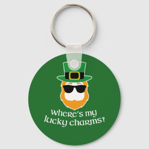 Where's My Lucky Charms? St Patrick Day Leprechaun Key Ring