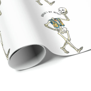Where's My Mind Funny Halloween Skeleton Pattern W Wrapping Paper