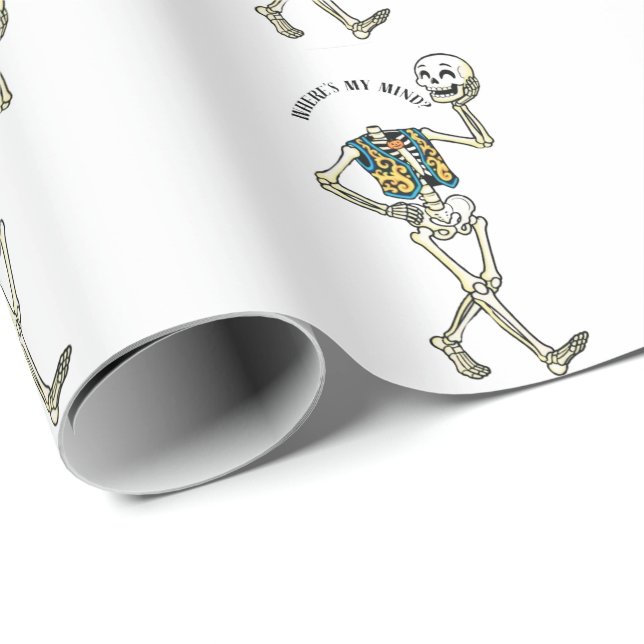 Where's My Mind Funny Halloween Skeleton Pattern W Wrapping Paper (Roll Corner)