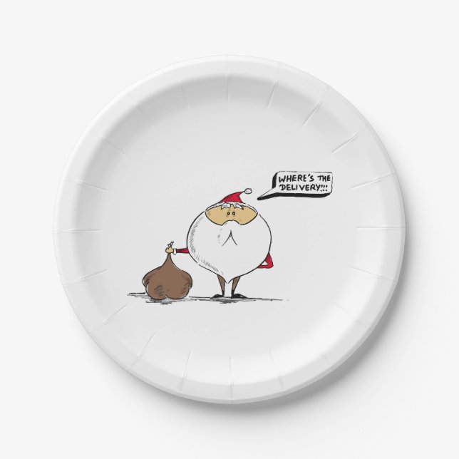 Where's the delivery Christmas Santa Paper Plate (Front)