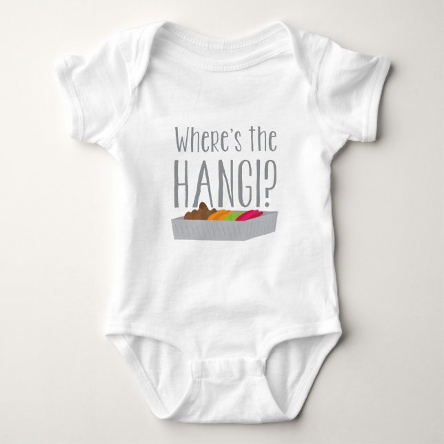 Wheres the HANGI? (New zealand maori feast) Baby Bodysuit (Front)