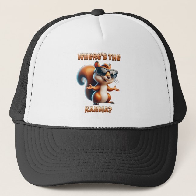 Where's the Karma Funny Squirrel in Shades Trucker Hat (Front)