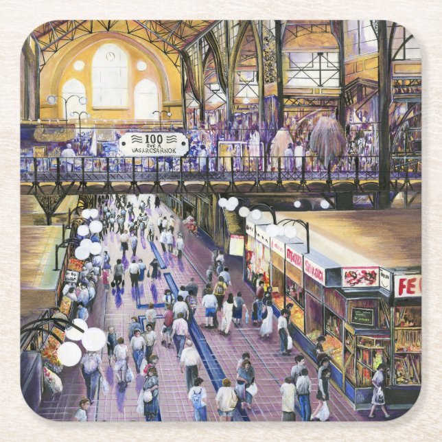 Where's the Water Closet? Budapest Square Paper Coaster (Front)
