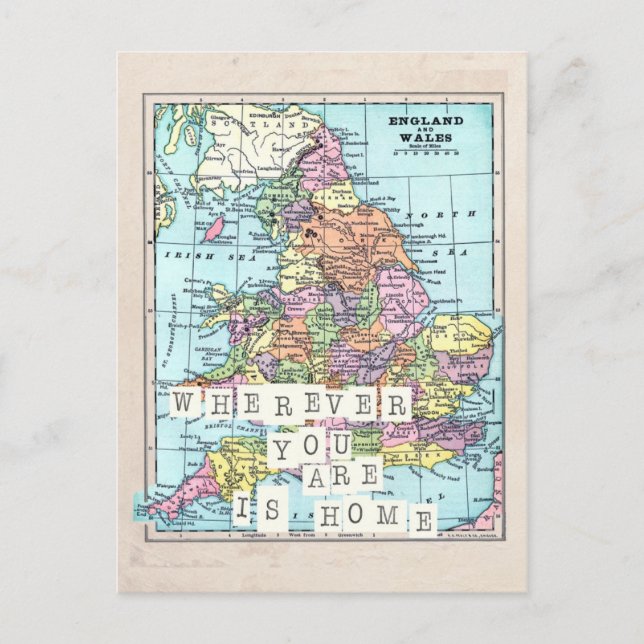 Wherever You Are Is Home Vintage Map Postcard (Front)