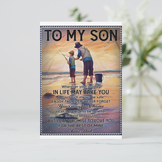 Wherever Your Journey In Life-Fishing Dad To Son  RSVP Card (Standing Front)