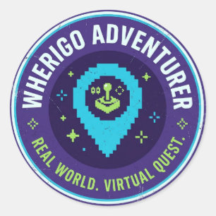 Wherigo Adventurer Retro 8-Bit Gaming Geocaching P Classic Round Sticker