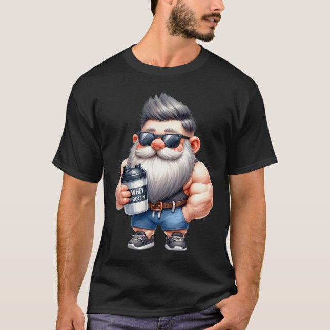 Whey Protein Gnome Dad Funny Bodybuilder Graphic F T-Shirt (Front)