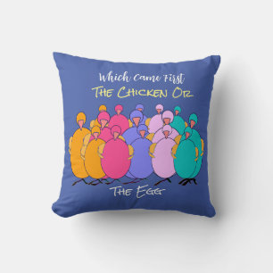 Which Came First The Chicken or The Egg Blue  Cushion