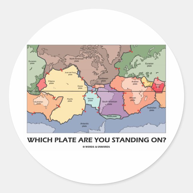Which Plate Are You Standing On? (Plate Tectonics) Classic Round Sticker (Front)