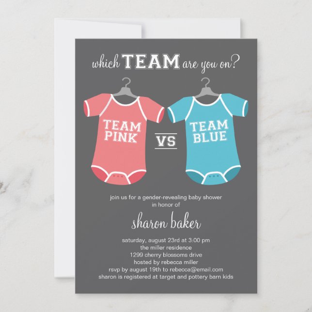 Which Team? Gender Reveal Baby Shower Invitation (Front)
