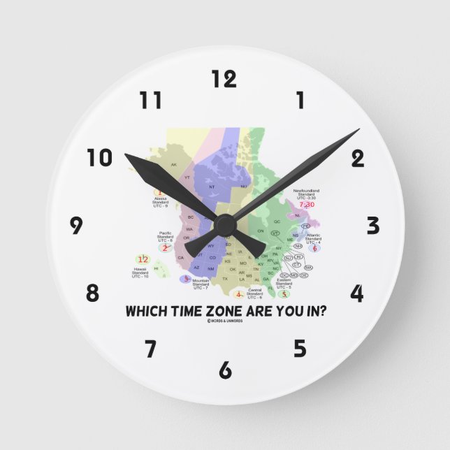 Which Time Zone Are You In? (United States Canada) Round Clock (Front)