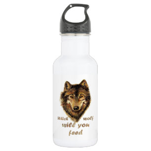 "Which wolf will you feed" Inspirational Wolf Art 532 Ml Water Bottle