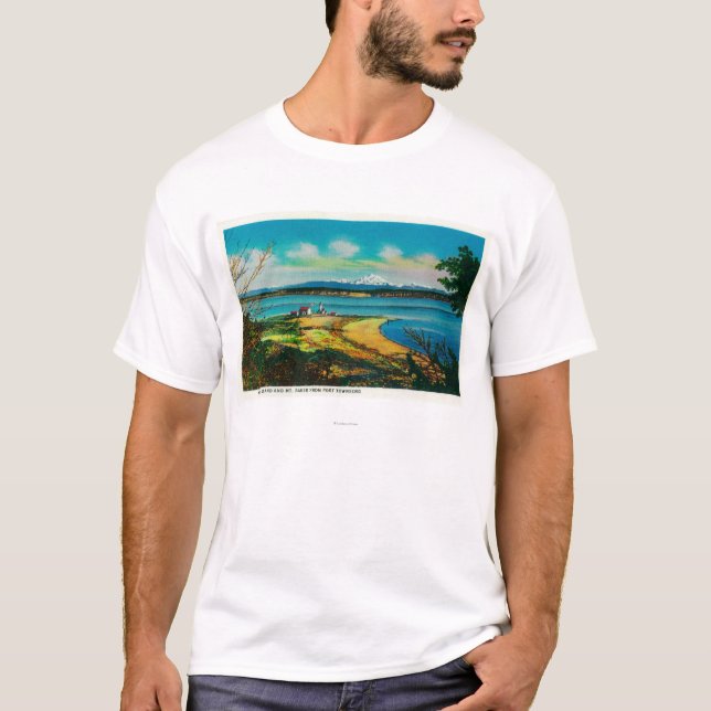 Whidby Island and Mt. Baker from Port Townsend T-Shirt (Front)