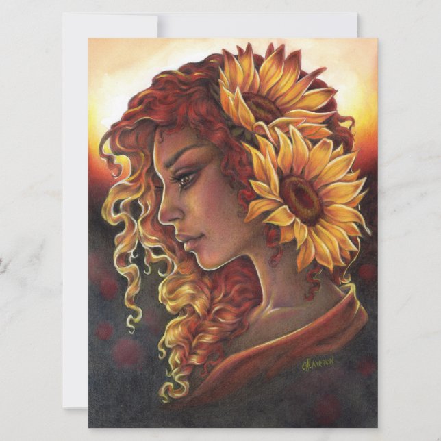 While Sunflowers Bloom Fantasy Woman Art Card (Front)