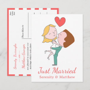 Whimiscal Bride Groom Cartoon Weddng Just Married Announcement Postcard