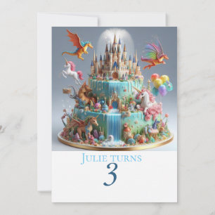 WHIMISCAL CASTLE DRAGONS & UNICORNS BIRTHDAY INVITATION