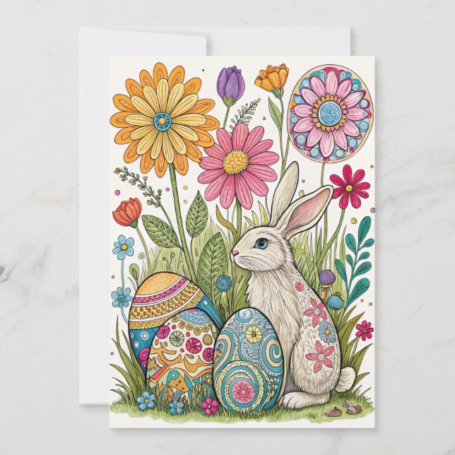 Whimiscal Easter Egg Card with Bunny  (Front)