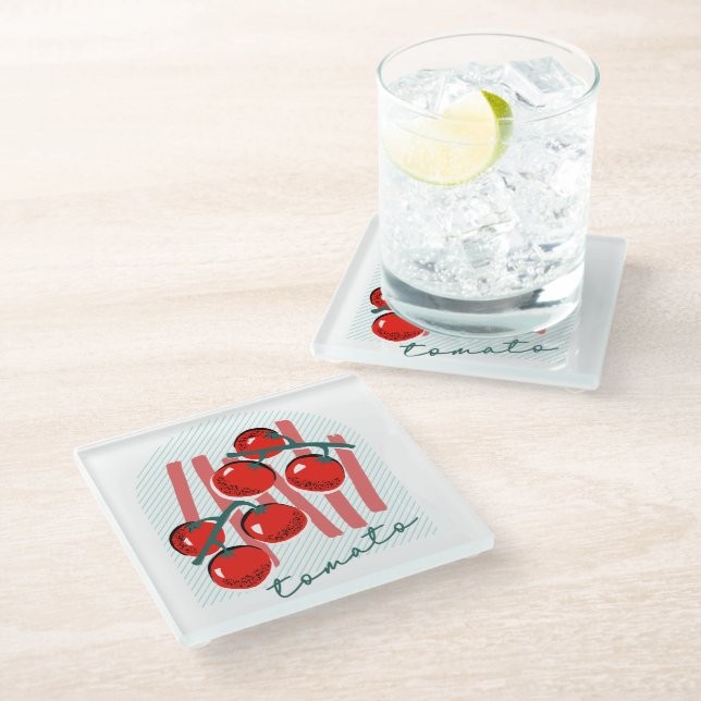 Whimiscal Italy Tomatoes Pattern Glass Coaster (Angled)