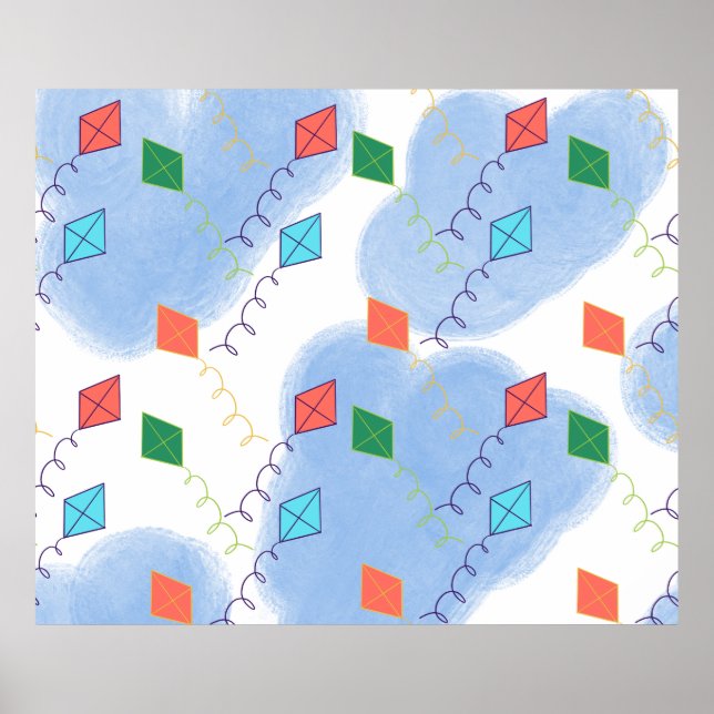 Whimiscal Kites Multicolored Sky Pattern Poster (Front)