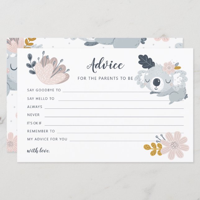 Whimiscal Koala flowers Advice for parents to be (Front/Back)