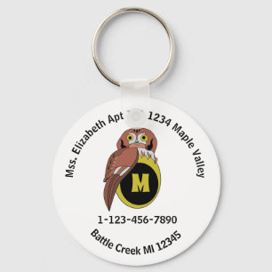 Whimiscal Owl Monogram Contact Info Keychain