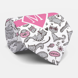 Whimiscal Pink and Grey Cartoon Cat Gift Ideas Tie
