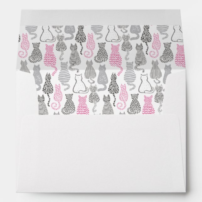 Whimiscal Pink and Grey Sketch Cat Gift Ideas Envelope (Back (Bottom))