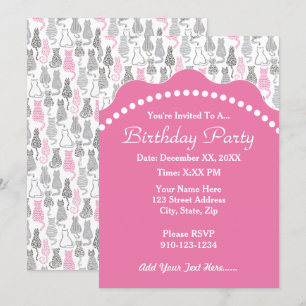 Whimiscal Pink and Grey Sketch Cat Gift Ideas Invitation