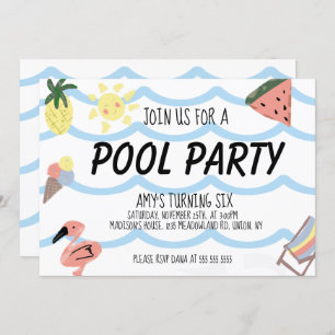 Whimiscal Pool Summer Birthday Party  Invitation