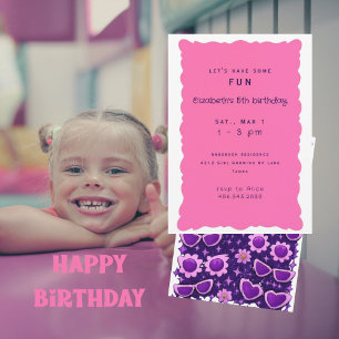 Whimiscal Purple and Pink 5th Birthday Party Invitation