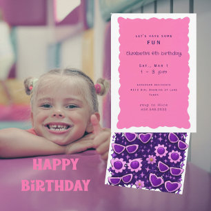 Whimiscal Purple and Pink 6th Birthday Party Invitation