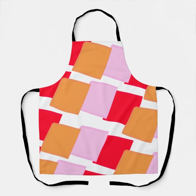 Whimiscal Squares Red Orange Pink  Apron (Front)