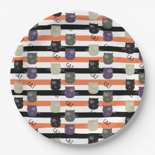 Whimiscal Striped Cute Cat with Spots Paper Plate