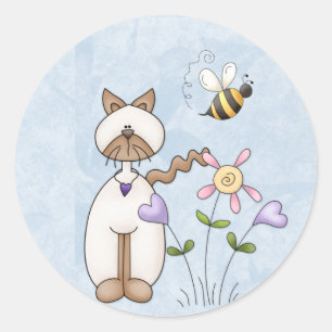 Whimiscal White Cat with Flowers Stickers