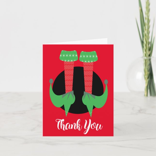 Whimisical Christmas Elf Feet Heels Thank You Card (Front)
