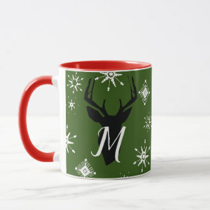 Whimisical Monogram Deer Snowflakes Christmas Mug