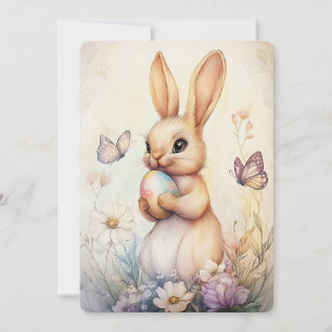 Whimscal Easter Bunny & Butterflies, Wildflowers Holiday Card