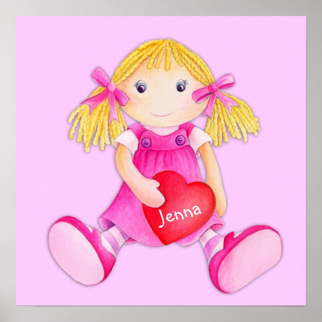 Whimscal rag doll girls add your name nursery art poster (Front)