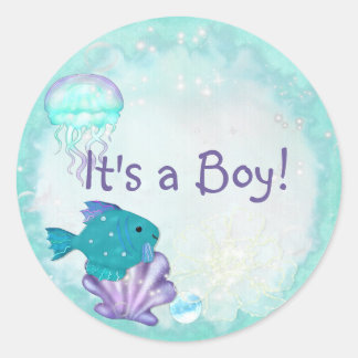 Whimsey Aquarium 2 Folk Art ITS A BOY GIRL Classic Round Sticker