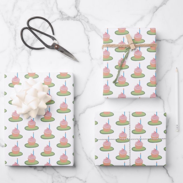 Whimsical 1st Birthday Cake Pink Girlie Cute Gift Wrapping Paper Sheet (Front)