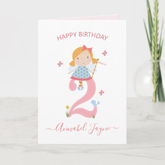Whimsical 2nd birthday fairy girls cute pink card