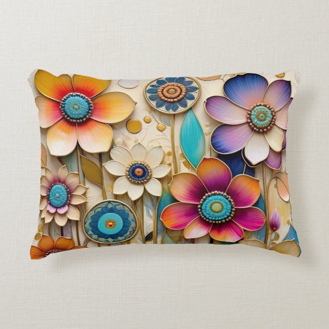 Whimsical 3D papercut flowers Decorative Cushion (Front)