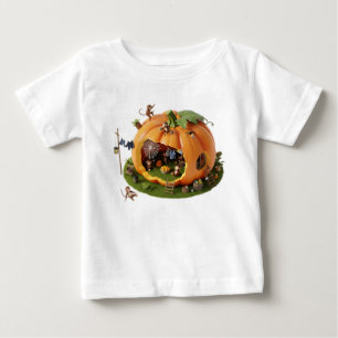 Whimsical 3D Pumpkin House with Miniature Monkeys Baby T-Shirt