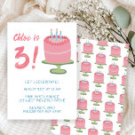 Whimsical 3rd Birthday Cake Kids Party Custom  Invitation<br><div class="desc">Perfect cute card for a fun child's birthday party invitation! Hand made art for you! FULLY CUSTOMIZABLE! Click on “Personalise” above to edit the text. Click "edit using design tool" to adjust the fonts, colours and placements. Delete the back side cake pattern if you prefer. (check my shop for alternate...</div>