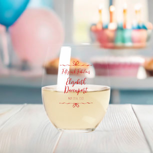 Whimsical 50 and Fabulous Bow Doodle Birthday Stemless Wine Glass