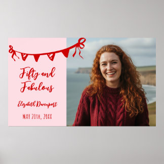 Whimsical 50 and Fabulous Doodle Birthday Photo Poster