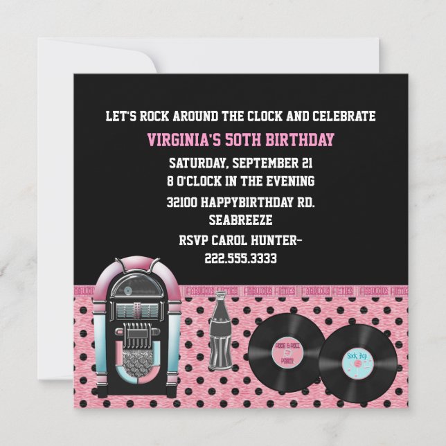 Whimsical 50's Birthday Party Invitation (Front)